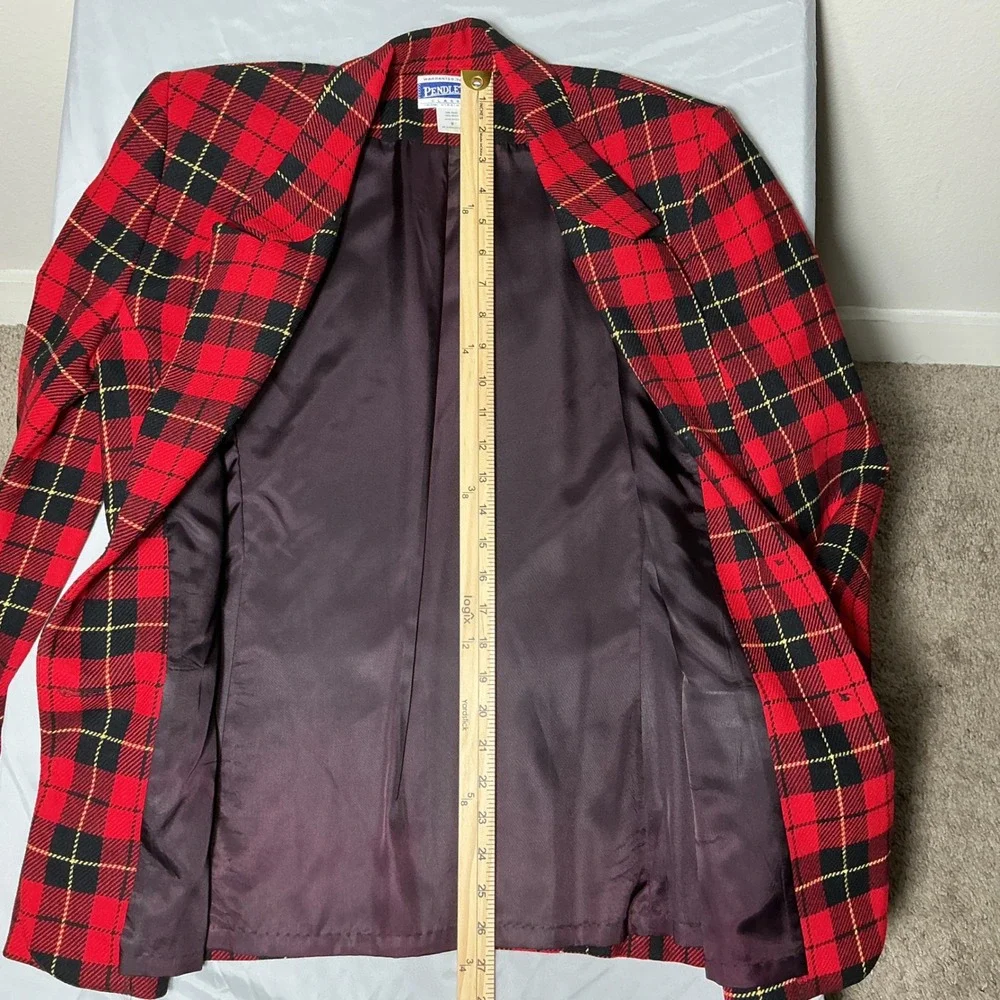 Pendleton Blazer Women 8 Red Black Plaid Wool‎ Classic Gold Button Made in USA